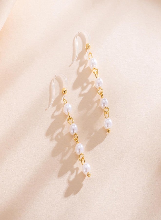 KMEOSCH Plastic Earrings, KMEOSCH Lightweight and Elegant Dangle 4 Small Pearls Earrings on Hypoallergenic Plastic Hooks for Sensitive Ears - Image 3